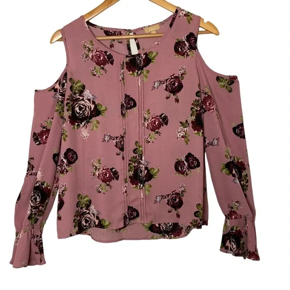 Takara Floral Semi-Sheer Cold Shoulder Blouse Top S - Picture 7 of 10
